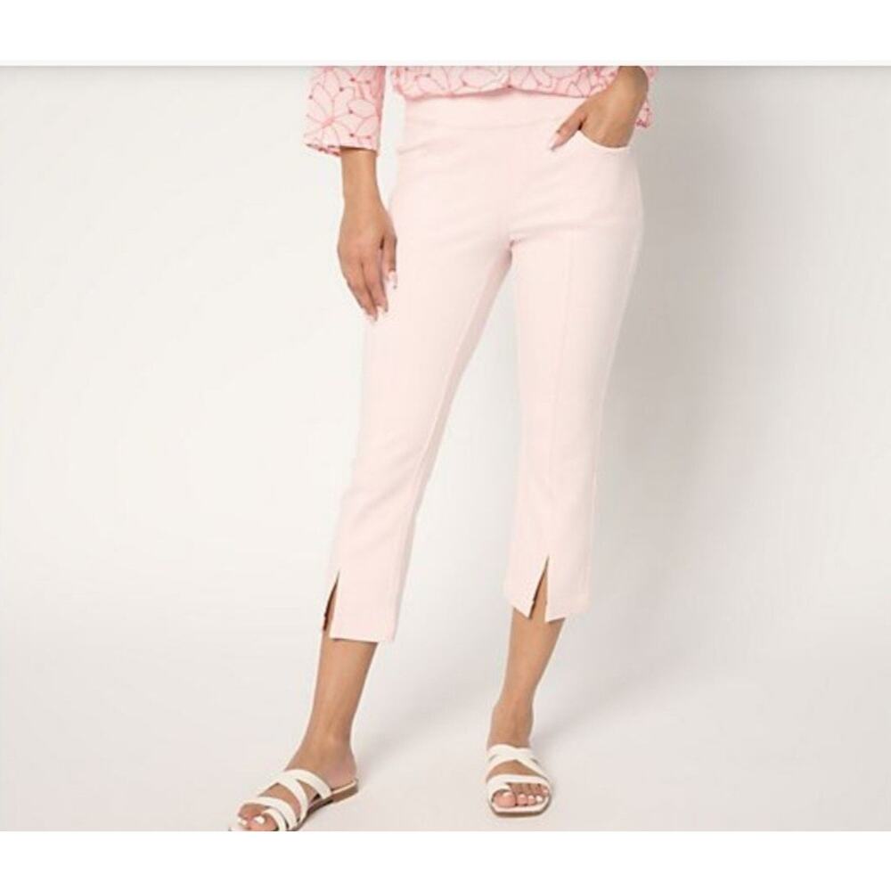 Belle Kim Gravel Sz 10 Pink Quartz Ponte Knit Front Slit Crop Pant A686390 NWOT